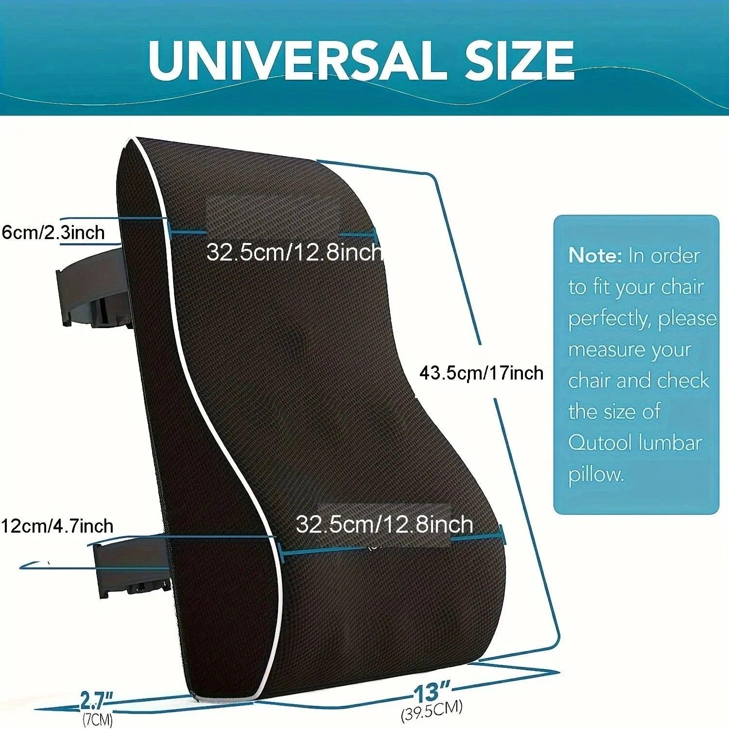 Ergonomic Memory Foam Lumbar Support Cushion – Back Pillow for Office Chair, Car, and Home Use