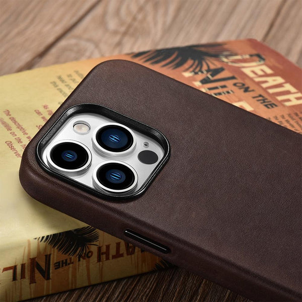 Classic Simple Brown Black Shockproof Drop Proof Phone Case Protective Genuine Leather Case for iPhone 13 Pro Max Business Case for iPhone 13 Mini Classic Magnetic Charging Phone Back Cover