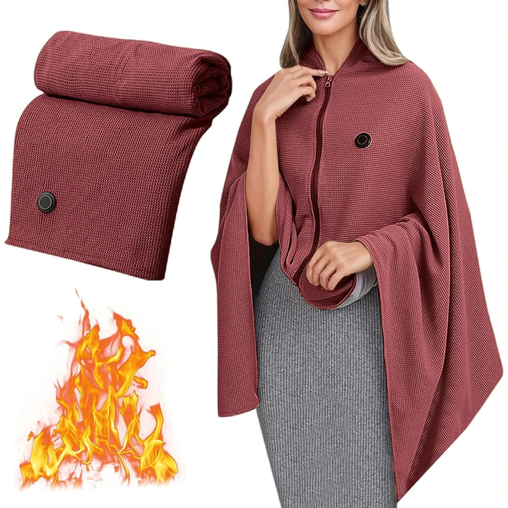 Heated Shawl Wrap with USB Power for Women Soft Plush Electric Blanket Scarf Featuring Zipper Design for Warmth and Style Gifts for You 'n Me