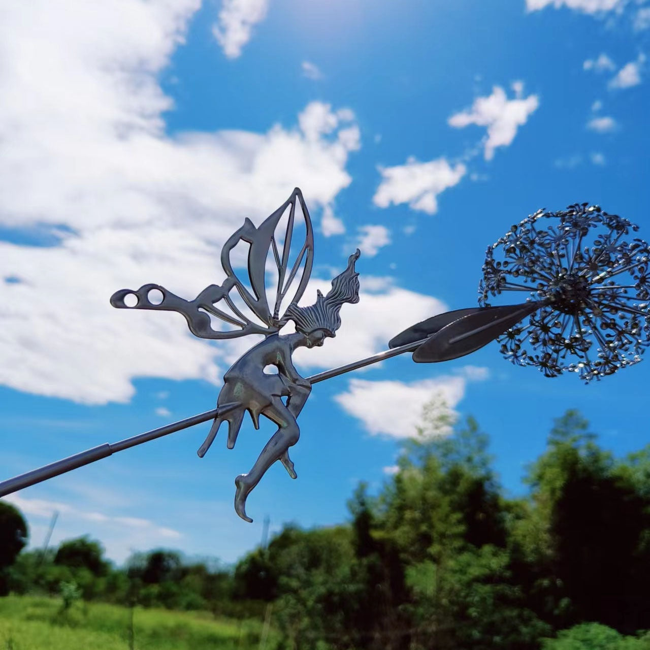 Dancing Fairy Statue Steel Wires Fairy Elf Dandelion Miniature Sculpture Mythical Garden Figurine Fairies Pixies Yard Decor