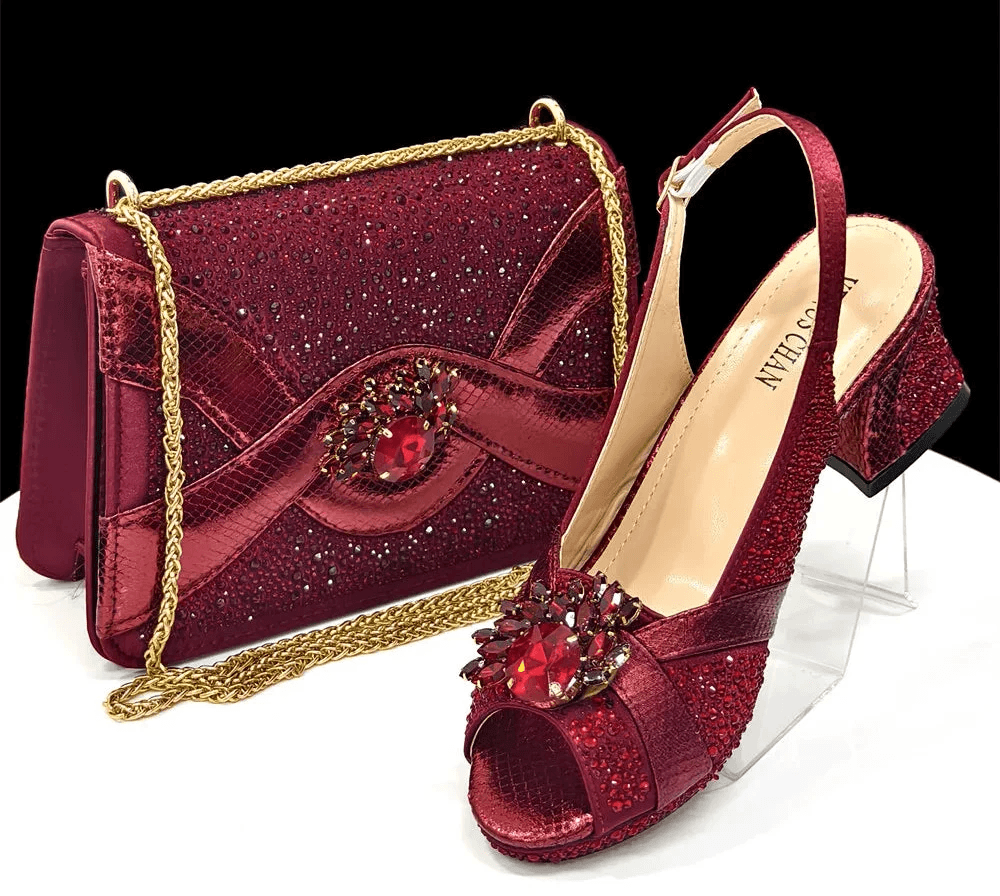 Elegant Women's Peep-Toe Heels and Matching Bag Set EDS41