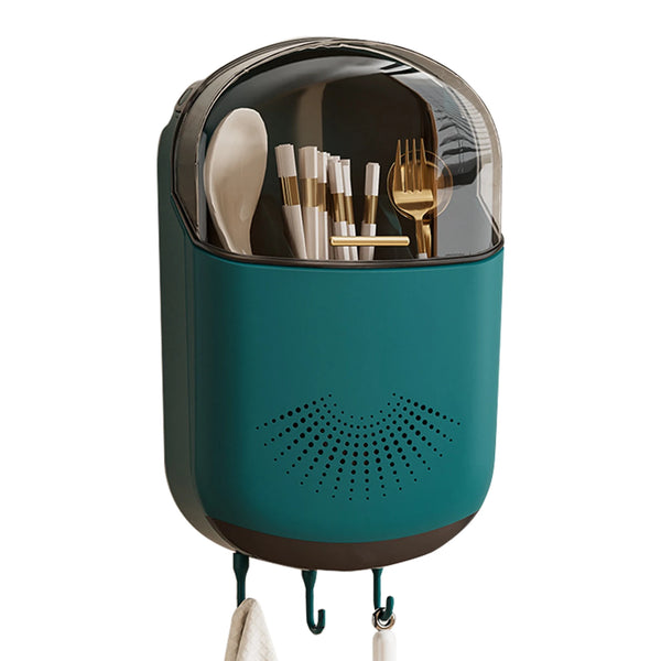 Kitchen Cutlery Storage Box Wall Mount Tableware Storage Holder with Lid Dustproof Spoon and Chopstick Organizer Drain Racks