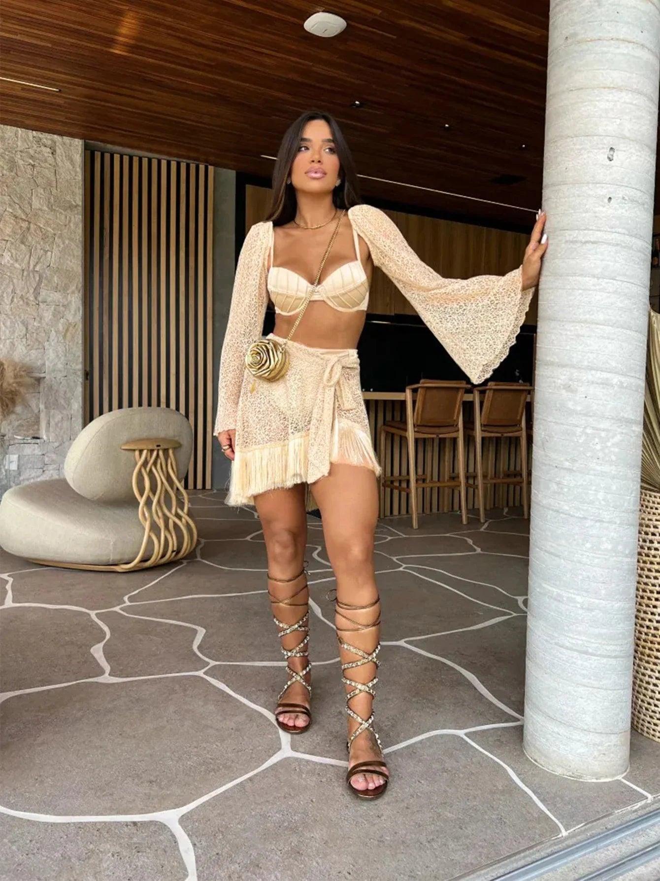 Sexy Tassel three piece swimsuit - Sexikinis Swim