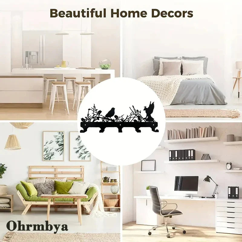 5 Hooks Coat Hanger Birds Decoration Wall Mounted Coat Rack Tree Coat Hook Rack Entryway Wall Coat Rack Hanger Metal Coat Hanger