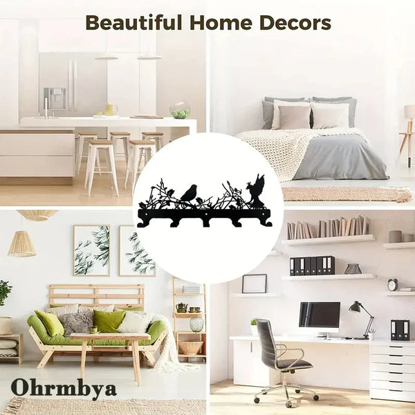 5 Hooks Coat Hanger Birds Decoration Wall Mounted Coat Rack Tree Coat Hook Rack Entryway Wall Coat Rack Hanger Metal Coat Hanger