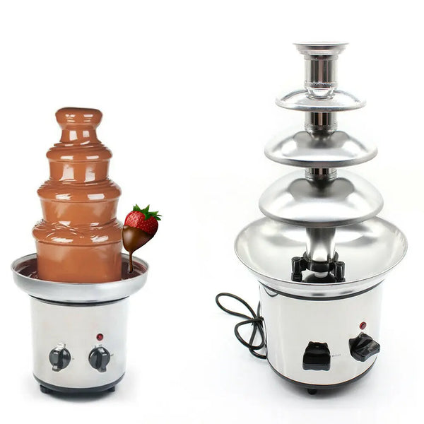 4-Layer Chocolate Fountain Machine Stainless Steel Chocolate Cheese Melt Heating Fondue Machine DIY Home Appliances