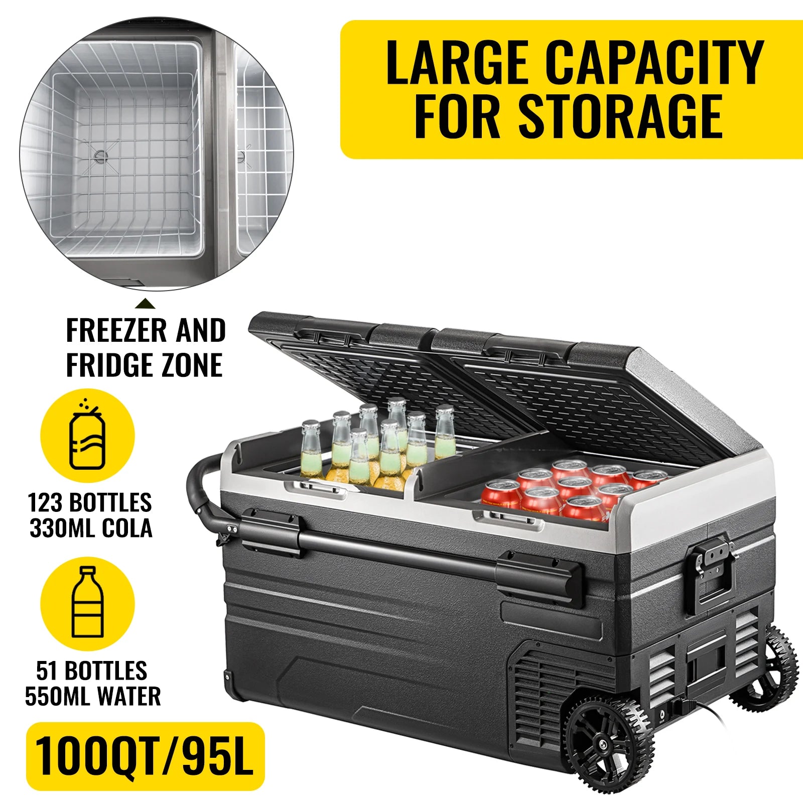 VEVOR 15L 95L Car Refrigerator Portable Fridge Freezer 12/24V DC 110-240 AC for Home  Outdoors RV Boat Camping Traveling Use