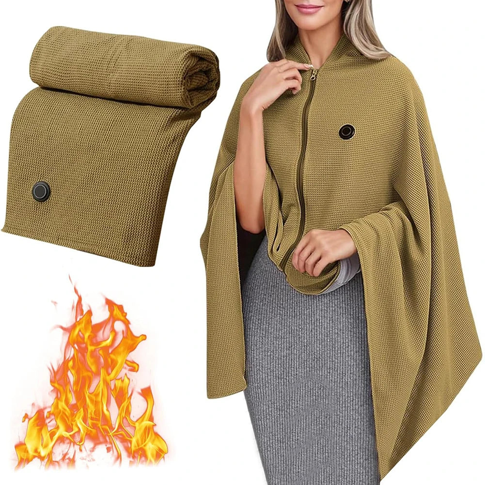 Heated Shawl Wrap with USB Power for Women Soft Plush Electric Blanket Scarf Featuring Zipper Design for Warmth and Style Gifts for You 'n Me