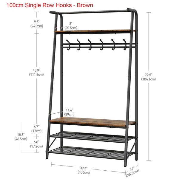 Coat Rack Shoe Bench, 4-in-1 Hall Trees Entryway Bench with Coat Rack and Shoe Rack, Steel Frame Storage Shelf and Hanging Bar
