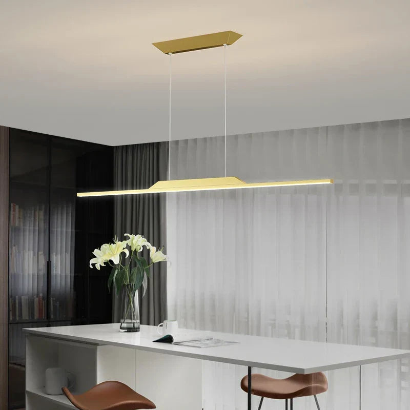 Minimalist LED Pendant Light Gold 150cm Dimmable