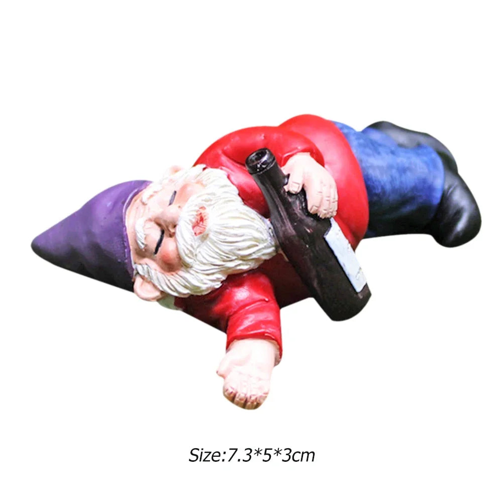 1pc Fairy Garden Drunk Gnomes Miniature Ornaments Set Mini Dwarf Bonfire Statues for Planter Flowerpot Decor Accessories