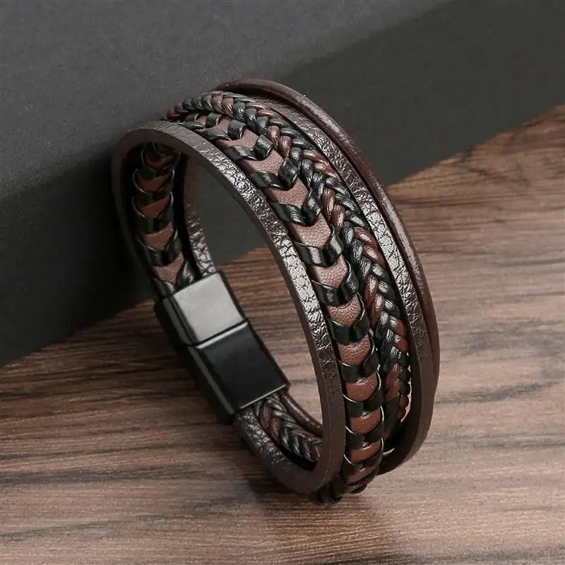 Classic Men's Leather Bracelet Hand-Woven