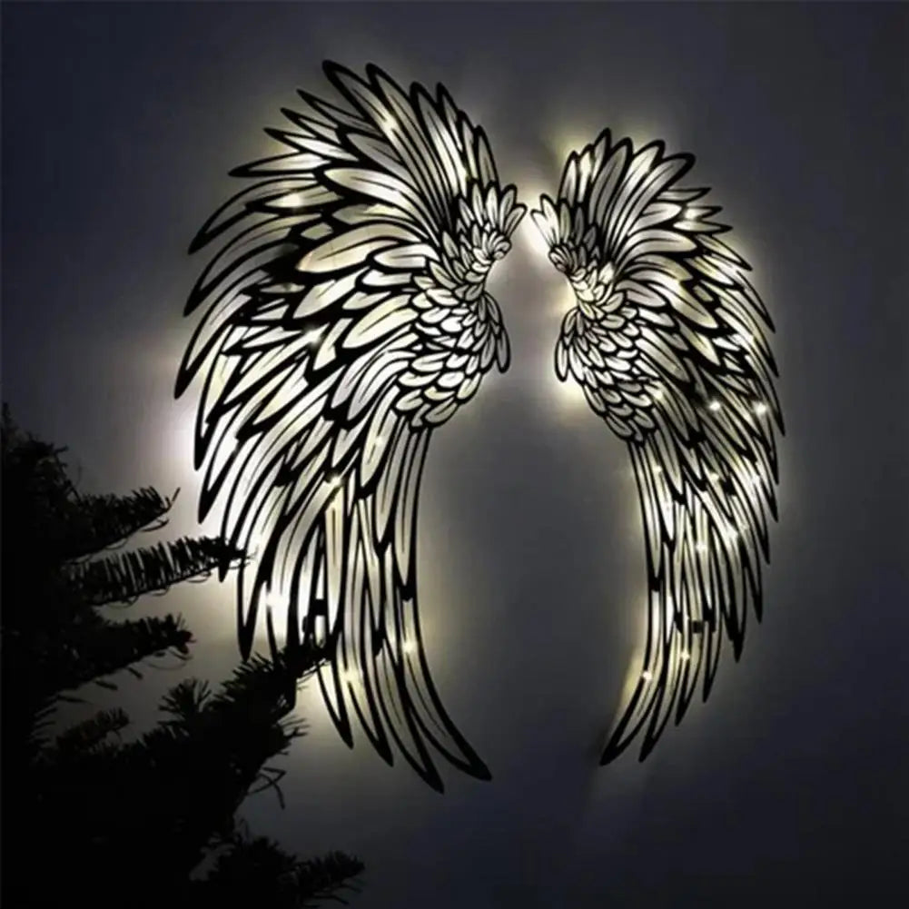 1 Pair Angel Wings Metal Wall Art Decor with Led Lights Wall Hanging Decorations Wall Sculpture Art Angel Wing Decor Photography