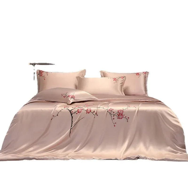 25mm Mulberry Silk Flowers Bedding set Top Grade Luxury Mulberry Silk Soft Duvet Cover Bed sheet 2Pillowcases Double Queen King - Gifts for You 'n Me