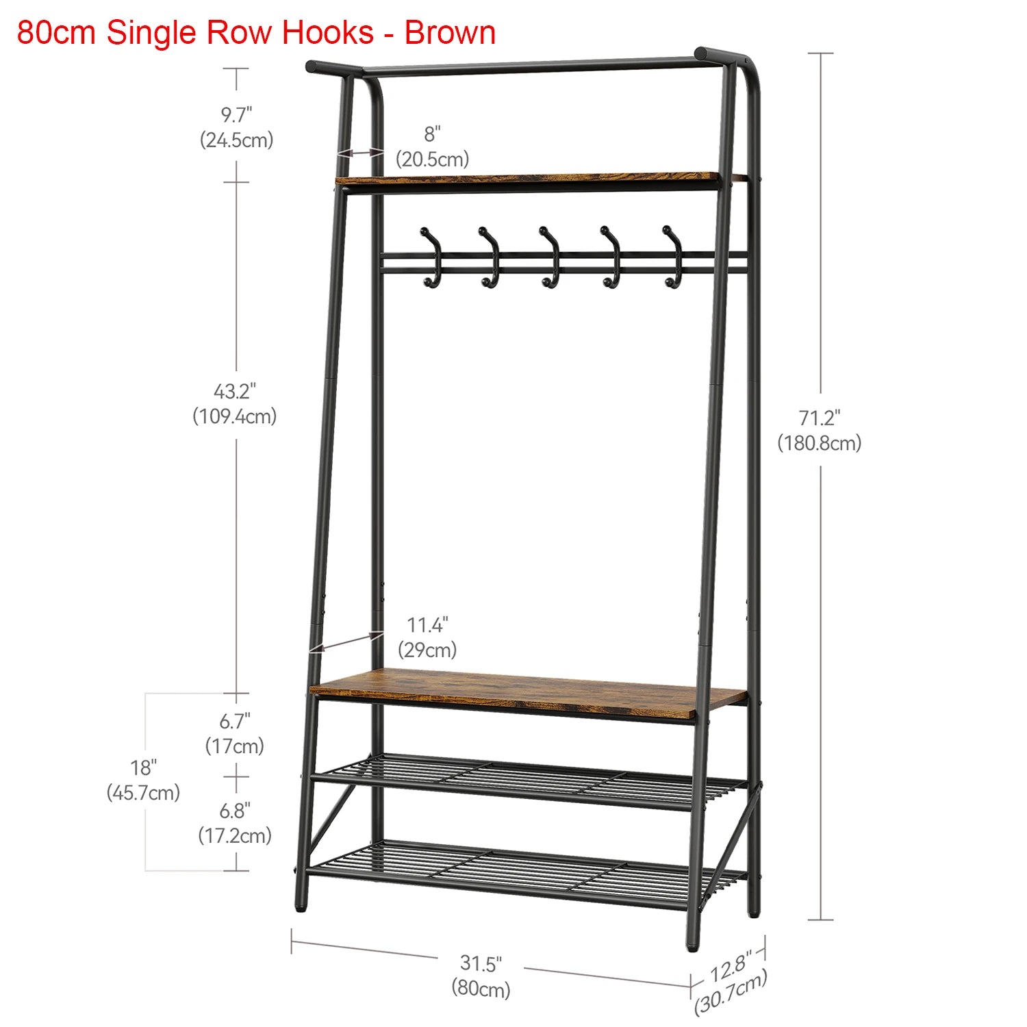 Coat Rack Shoe Bench, 4-in-1 Hall Trees Entryway Bench with Coat Rack and Shoe Rack, Steel Frame Storage Shelf and Hanging Bar