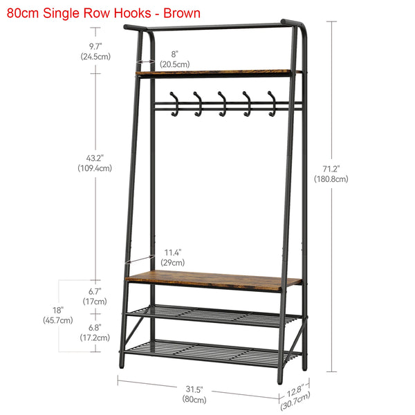 Coat Rack Shoe Bench, 4-in-1 Hall Trees Entryway Bench with Coat Rack and Shoe Rack, Steel Frame Storage Shelf and Hanging Bar