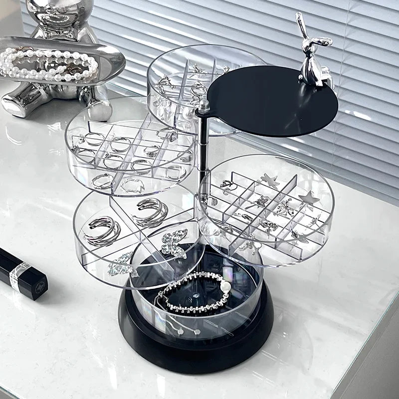 Rotating Jewelry Storage Box High-transparency Acrylic Multi-layered Partitioned Storage Rack Earring Ring Jewelry Box