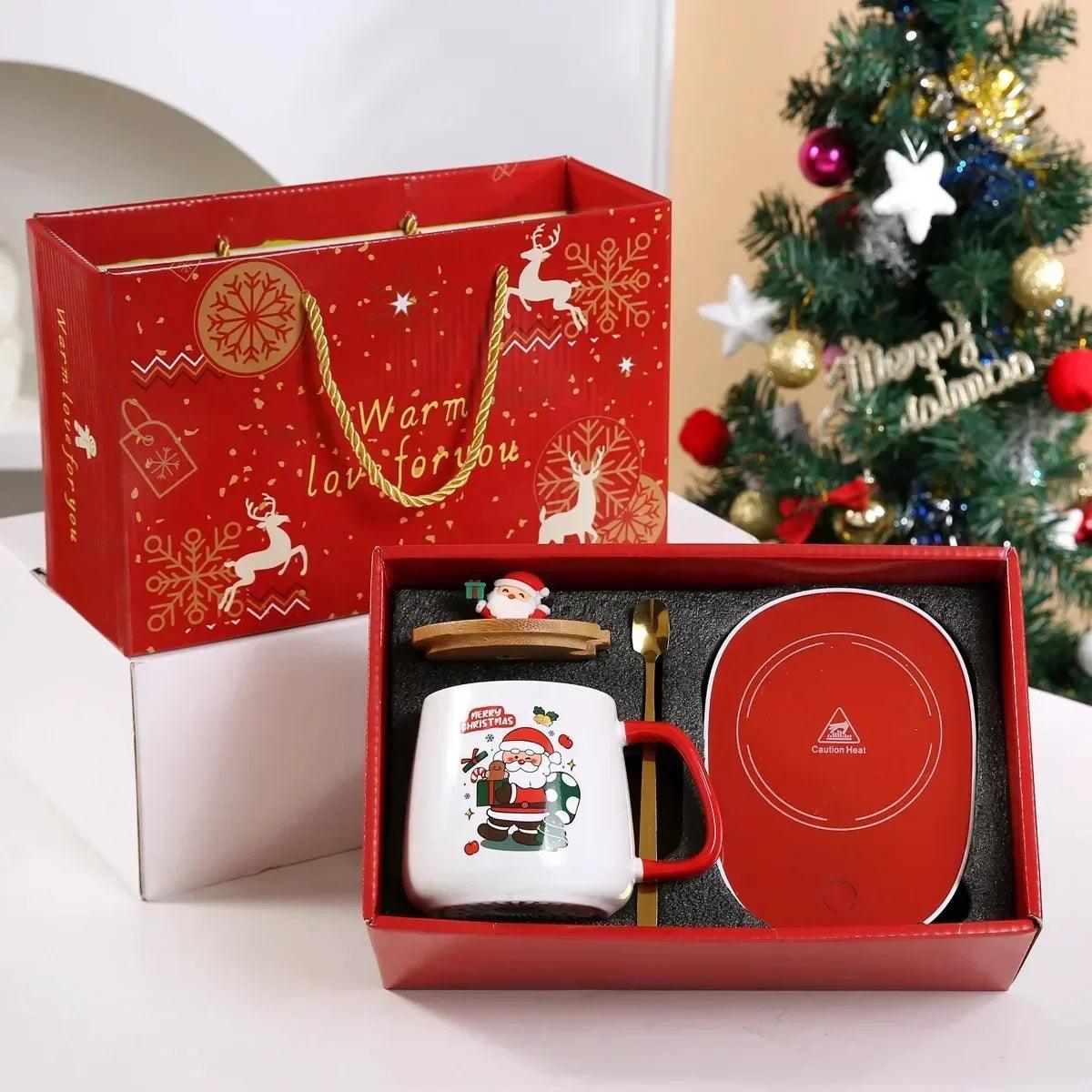 Christmas Gift New Year Set:55 ℃ Thermostat Mugs Cup Snowman Ceramic Cup with Lid with Spoon Mugs Coffee Cups for Home or Office