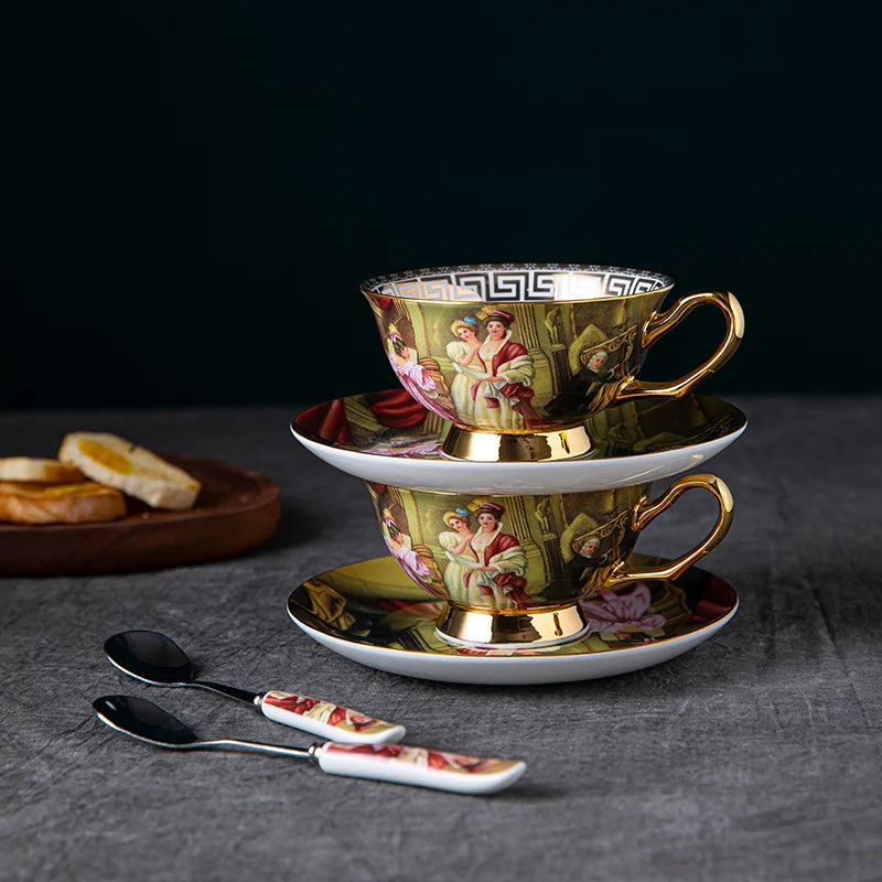 Bone Porcelain Coffee Mugs Espresso Cups Afternoon Tea Dessert Plates Spoon Suit Cappuccino Art Teacup for Restaurant Hotel