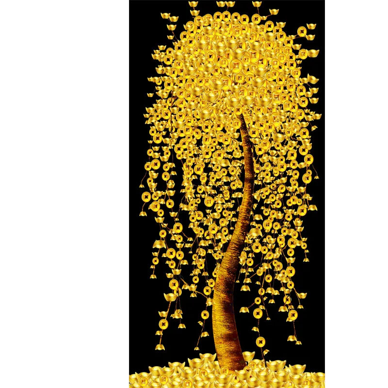 Abstract Golden Rich Tree Money Tree Oil Paintings on Canvas Poster Modern Landscape Wall Art Picture Print Home Decor No Frame