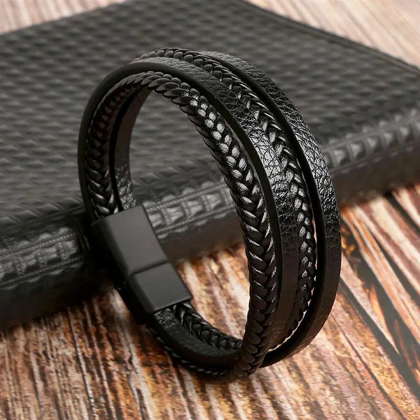 Classic Men's Leather Bracelet Hand-Woven