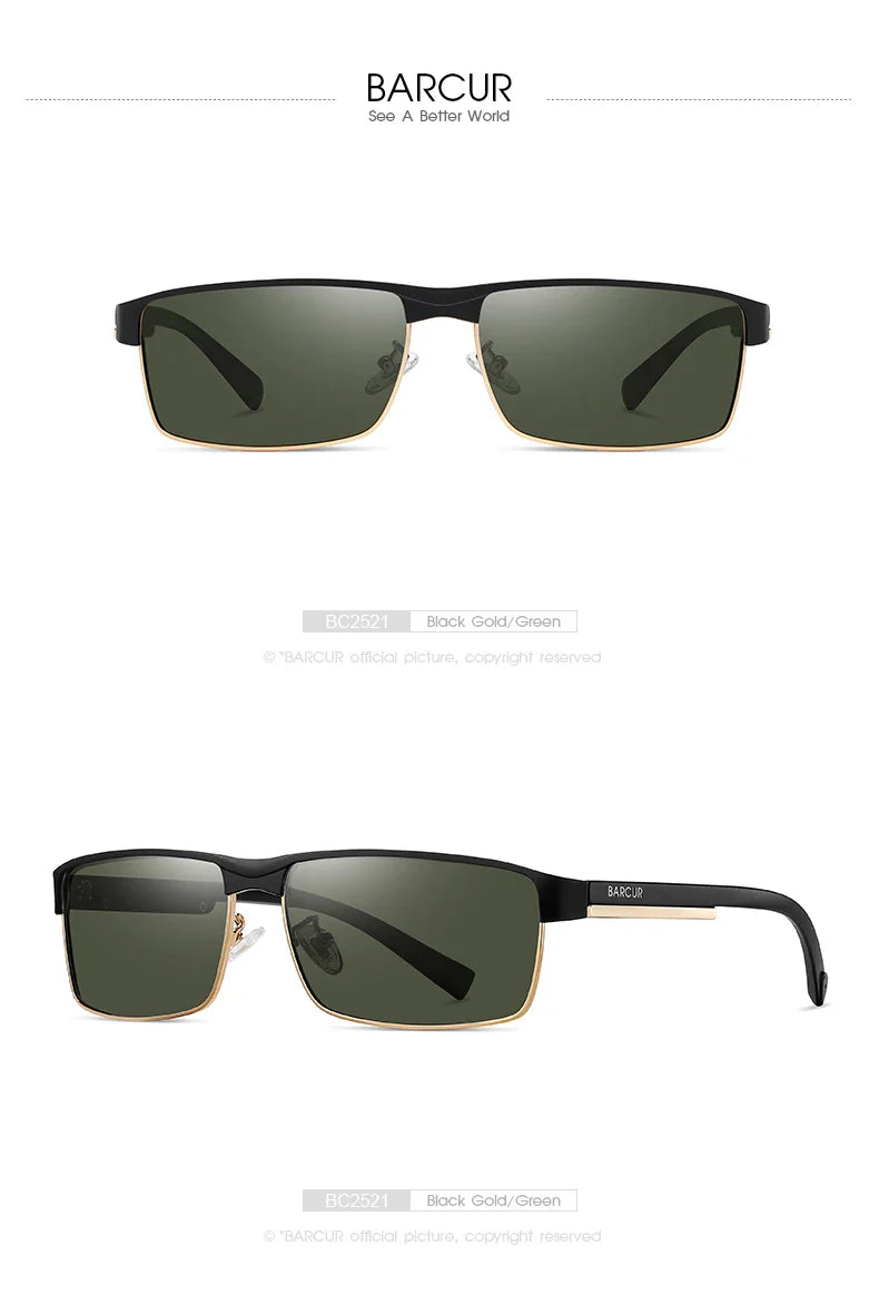 BARCUR Sunglasses Men’s Original Rectangle Fashionable Business Sunglasses – Polarized UV400 Protection for Driving Hiking Sports and Casual Wear – Trendy Fashion Shades Oculos De Sol with Anti-Reflective TAC Lenses