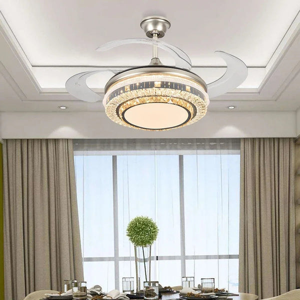 DecorBites™ Gold Crystal Retractable Blades Modern LED Ceiling Fan 42