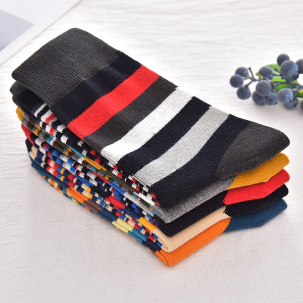 5 Pairs/Pack Fashion Trend Socks Men Cotton Thick Thin Stripes Pattern Retro Socks Business Party Crew Socks OneLoveCanada