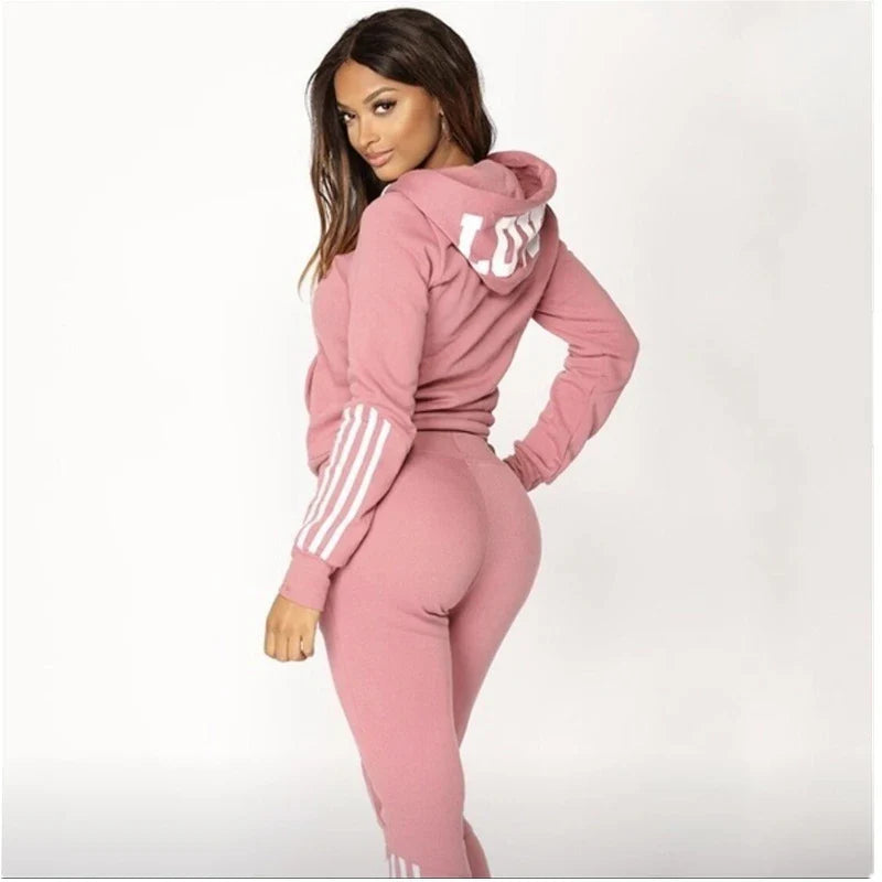 Hot Women's Fashion Tracksuit Striped Hoodies and Jogger Pants Ladies Daily Casual Clothes OneLoveCanada