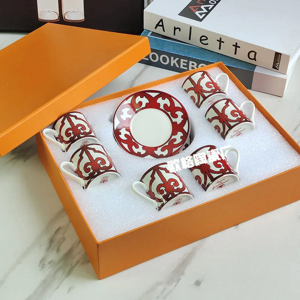 Gift Box Set 12Pcs Ceramic Espresso Coffee Cup Striped Dot Tea Milk Drinking Cups with Handle Mug for Office Dubai Gift Lucks