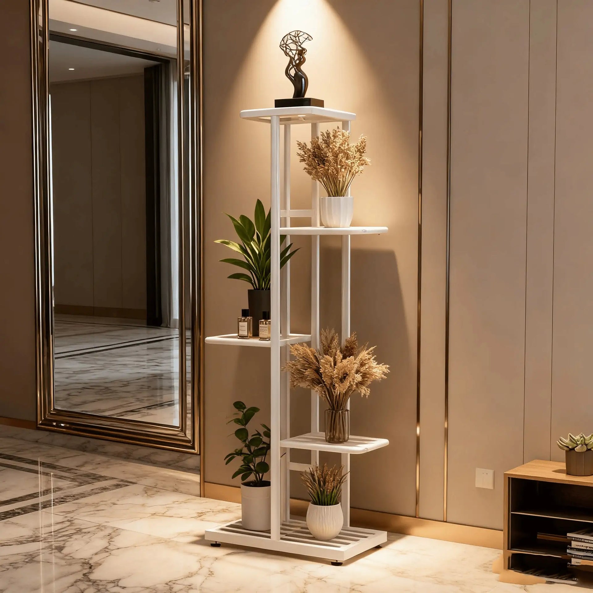 Plant Stand Indoor Modern Black Metal 6 5 4 Tier Tall Vertical Flower Pot Holder Shelf Space Saving Corner Multi Layer Storage Rack For Living Room Balcony Garden Patio Home Decor Housewarming Gift Plant Lovers