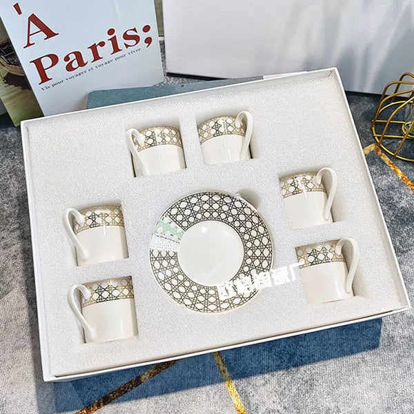 Gift Box Set 12Pcs Ceramic Espresso Coffee Cup Striped Dot Tea Milk Drinking Cups with Handle Mug for Office Dubai Gift Lucks