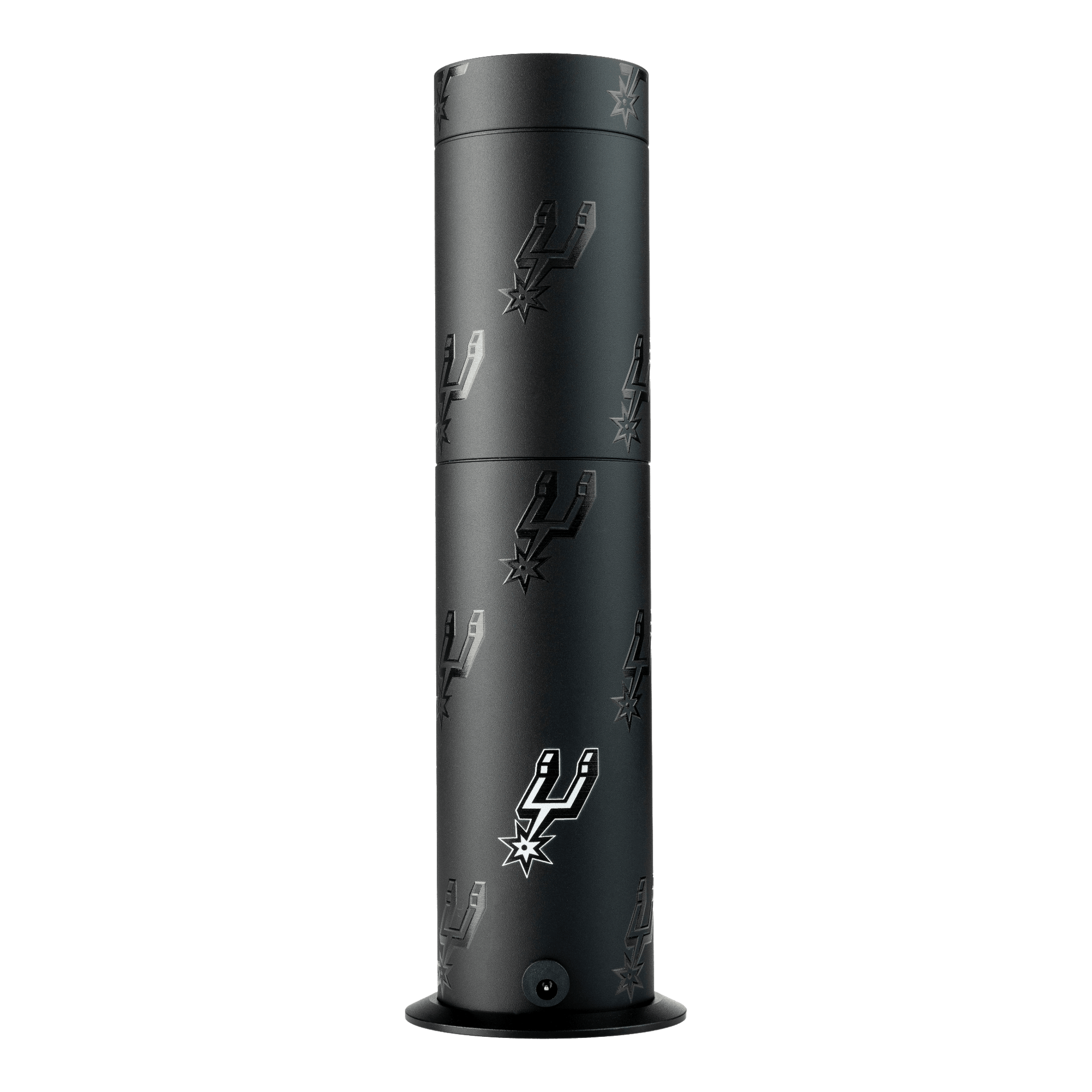 Black cylindrical product with San Antonio Spurs logo on a white background