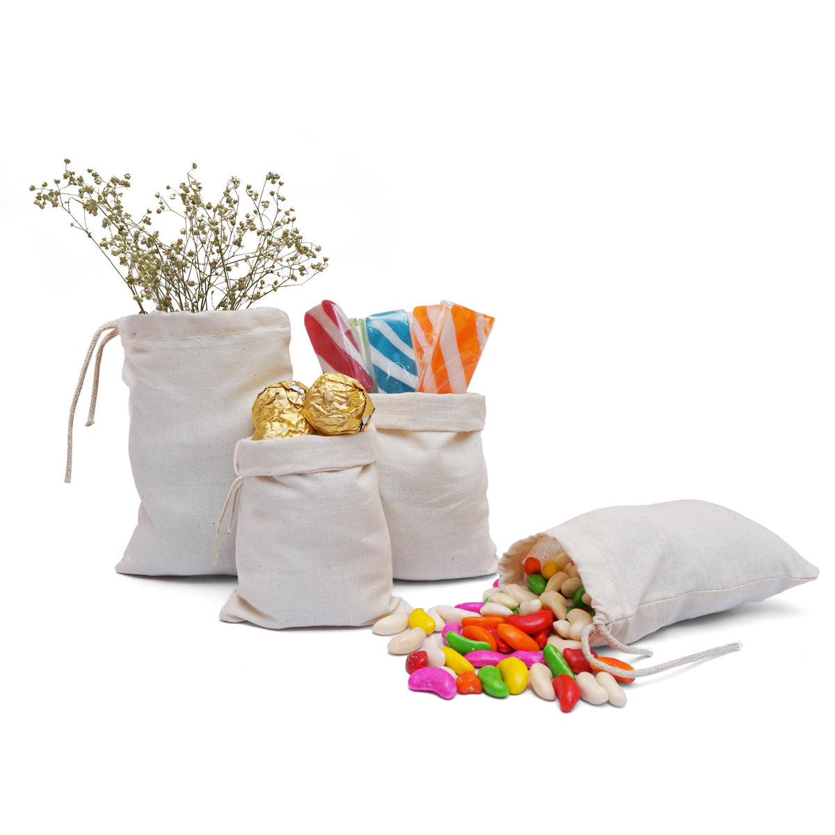 12x20 Inches Reusable Eco-Friendly Cotton Single Drawstring Bags Natural Color