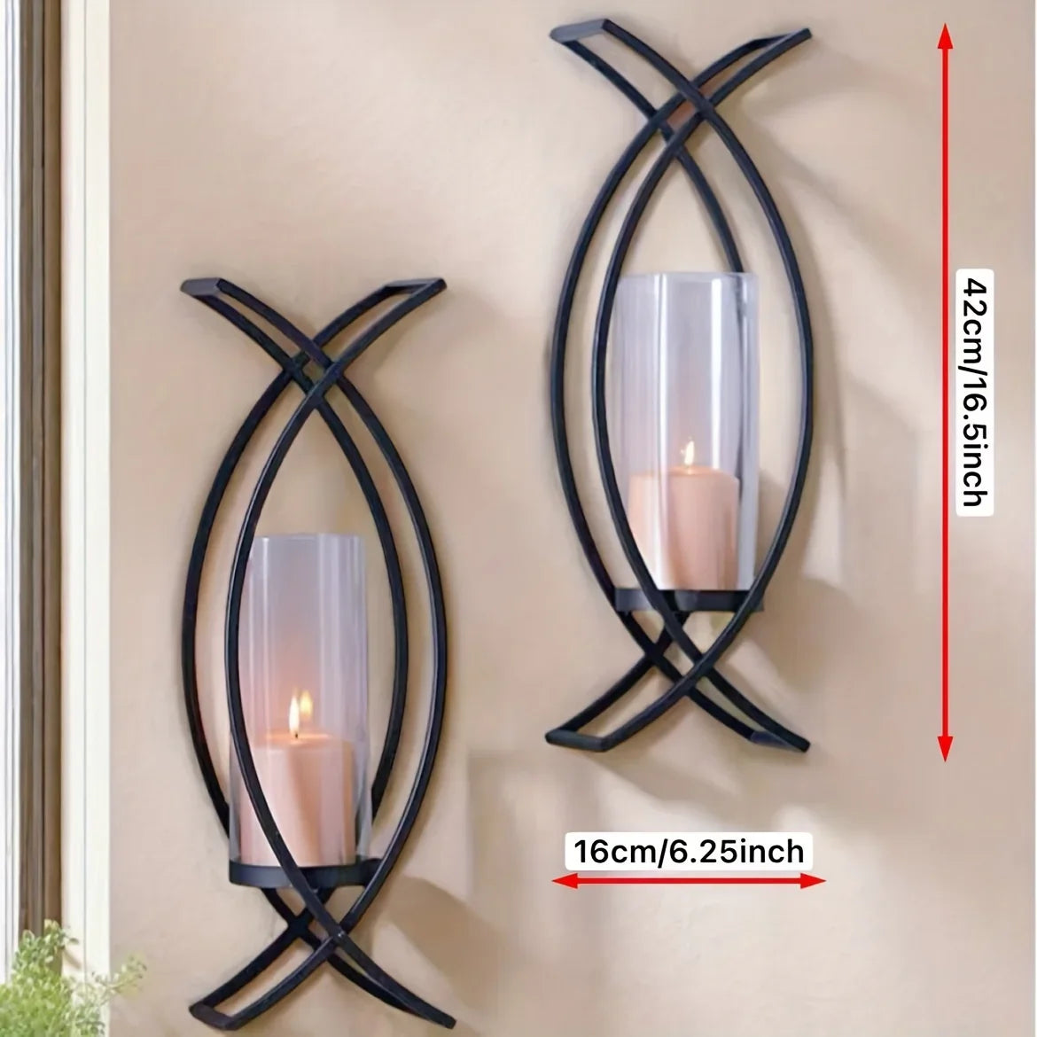 SET OF 2 WALL CANDLE HOLDER with GLASS SHADE