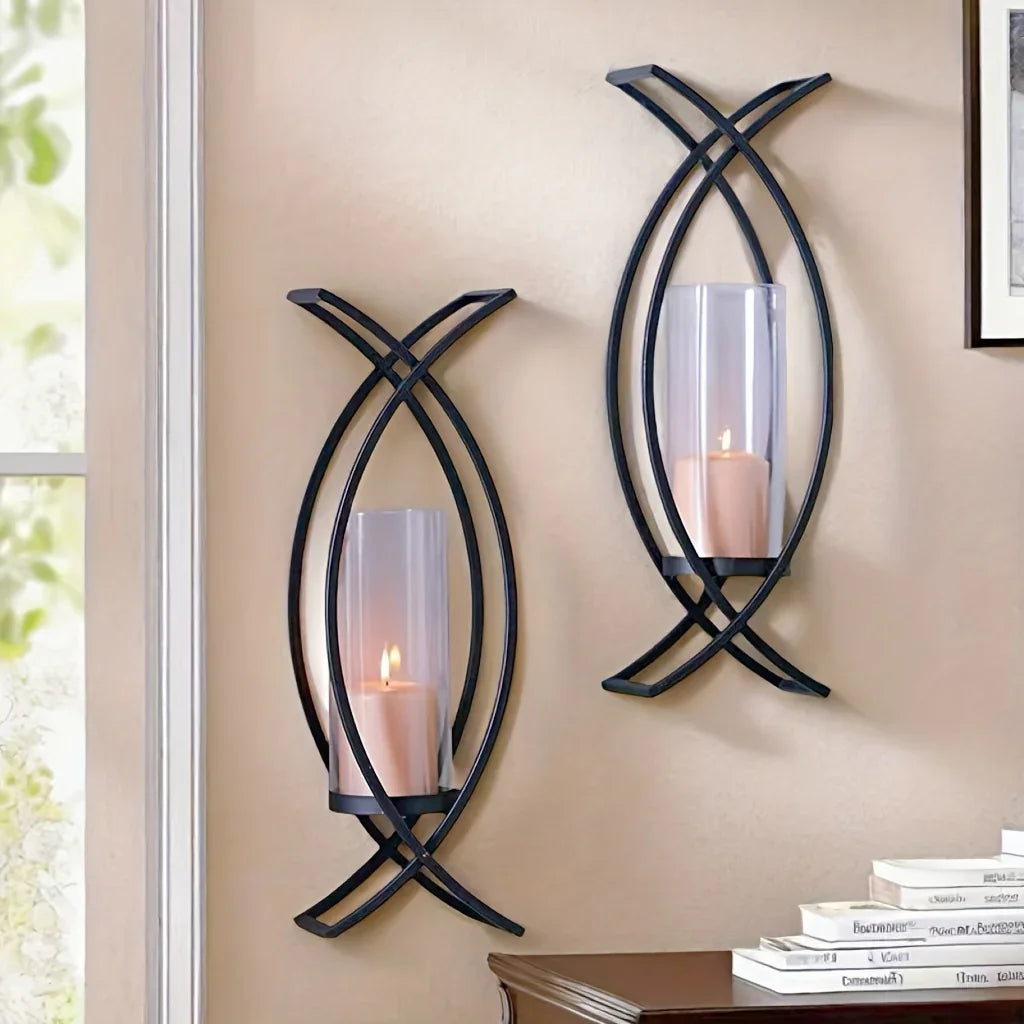 SET OF 2 WALL CANDLE HOLDER with GLASS SHADE