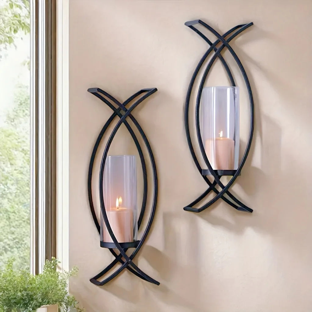 SET OF 2 WALL CANDLE HOLDER with GLASS SHADE