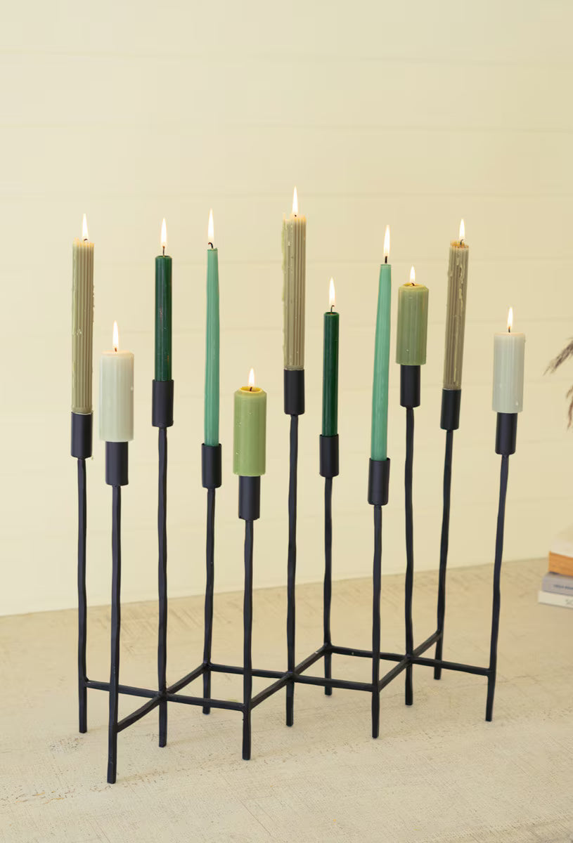SET OF 2 - FORGED IRON ELEVEN TAPER CANDELABRA