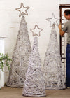 SET OF 3 WHITEWASH GIANT IRON TWIG TOPIARIES W STAR FINIALS