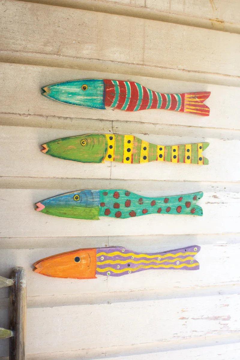 SET OF FOUR RECYCLED WOOD FOLK ART FISH - Gifts for You 'n Me