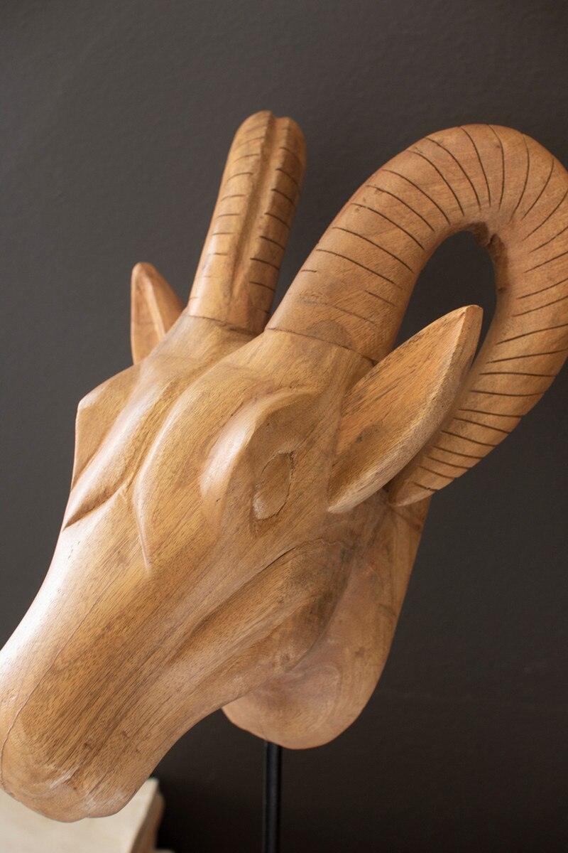 SET OF THREE CARVED MANGO WOOD AFRICAN ANIMAL HEADS