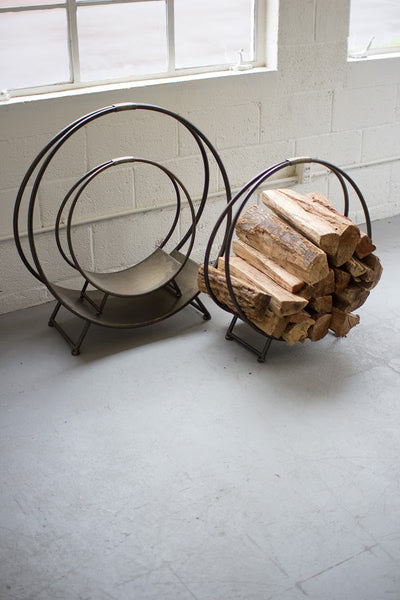 SET OF THREE METAL FIREWOOD RACKS