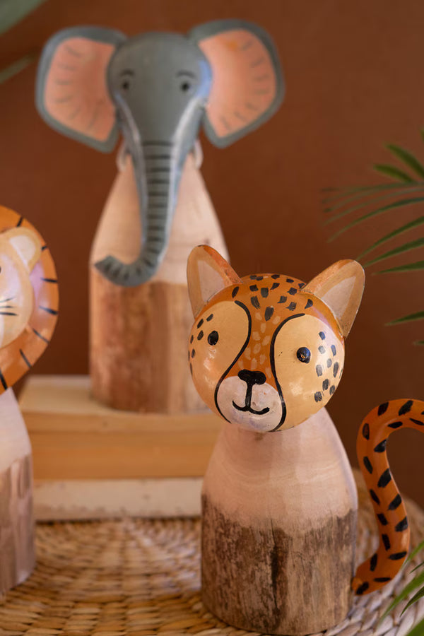 SET OF THREE RECYCLED WOOD AND IRON SAFARI ANIMALS