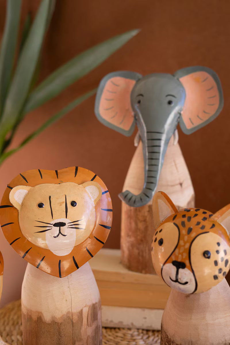SET OF THREE RECYCLED WOOD AND IRON SAFARI ANIMALS