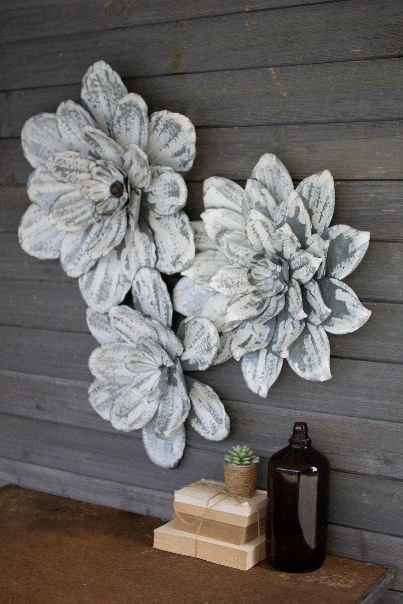 SET OF THREE WHITE-WASHED WALL FLOWERS - Gifts for You 'n Me