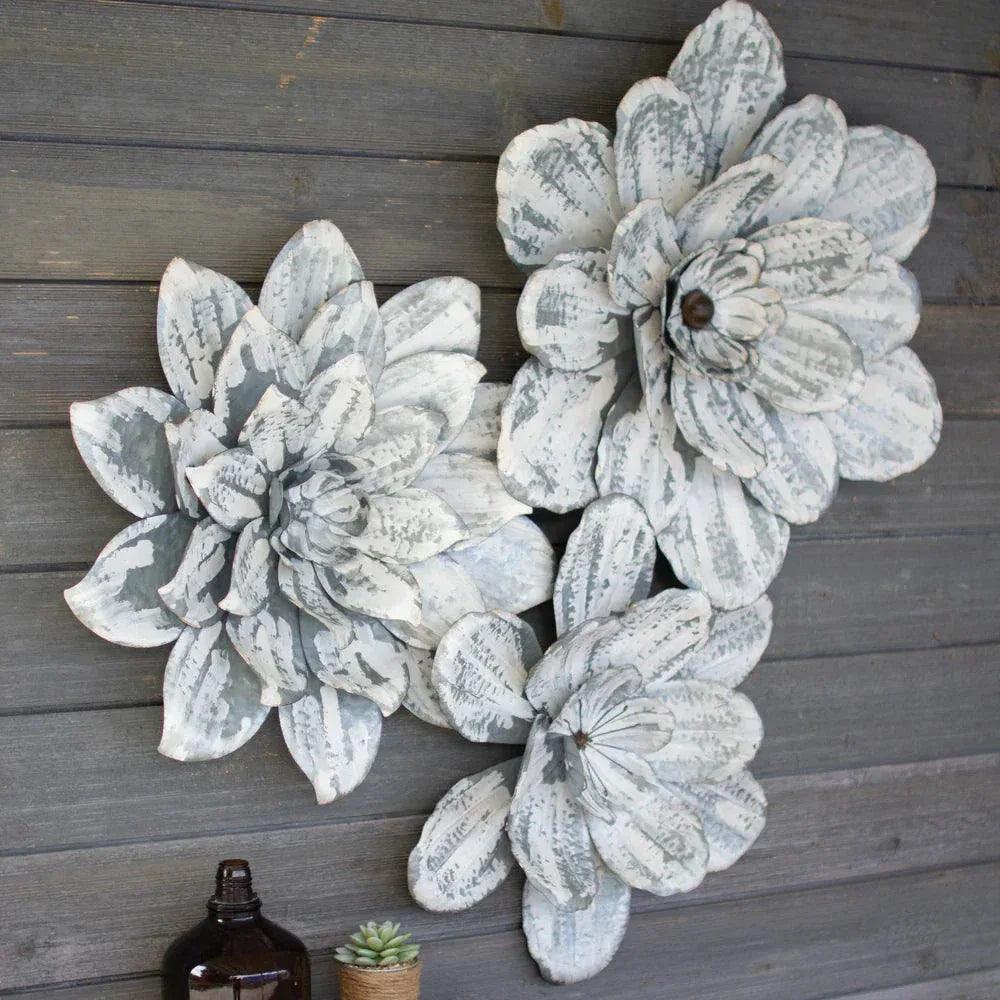 SET OF THREE WHITE-WASHED WALL FLOWERS - Gifts for You 'n Me