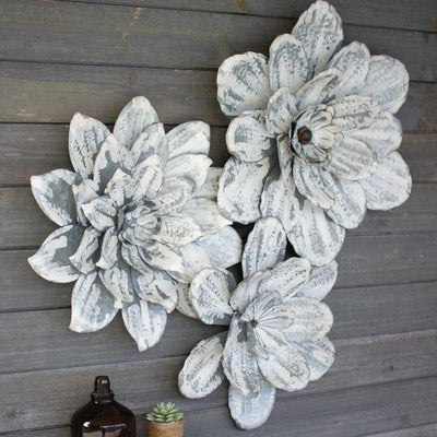 SET OF THREE WHITE-WASHED WALL FLOWERS