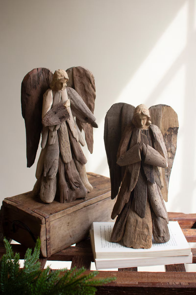 SET OF TWO DRIFTWOOD ANGELS