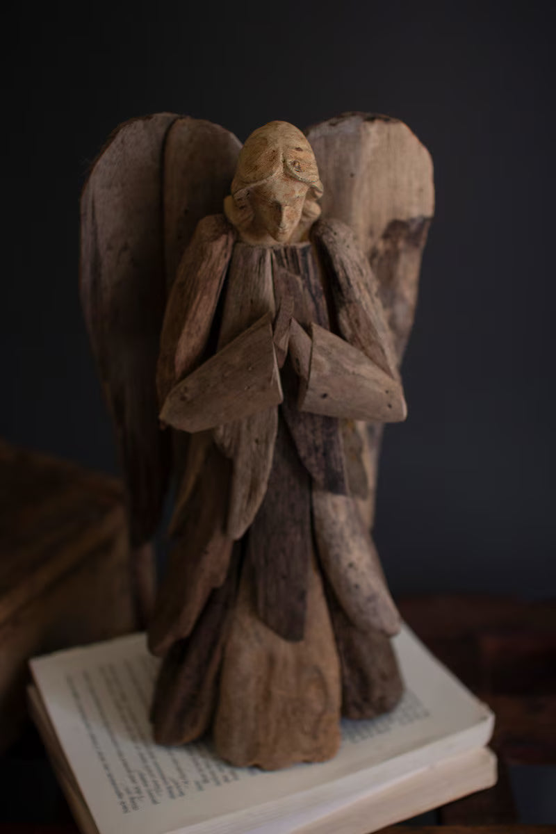 SET OF TWO DRIFTWOOD ANGELS