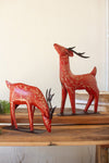 SET OF TWO  PAINTED RECYCLED  METAL  FOLK REINDEER